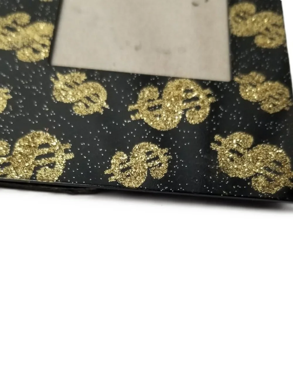Dollar Sign Picture Frame Black Gold Glitter 2.75x2 Photo Tabletop Decor
